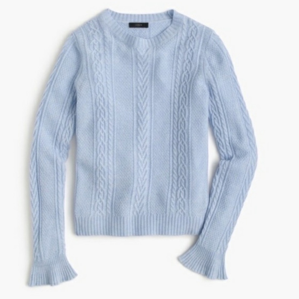 J.CREW Wool Blue Long Sleeve Ruffle Bell Sleeve Sweater Pullover Top